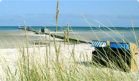 Steiner Strand mit Brücke